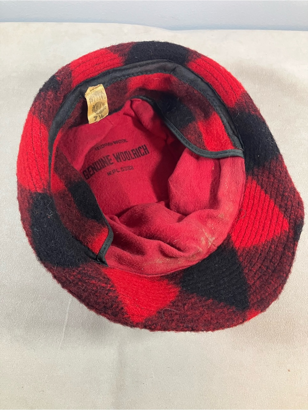 VTG Woolrich Trapper Bucket Cap Hunters Hat Buffalo Plaid Black Red Wool 7 1/8 View 6